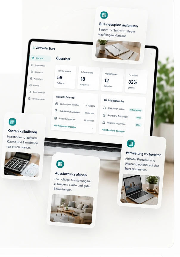 Vorschau auf VermieterStart mit Startklar-Check, Kalkulation und Startplan